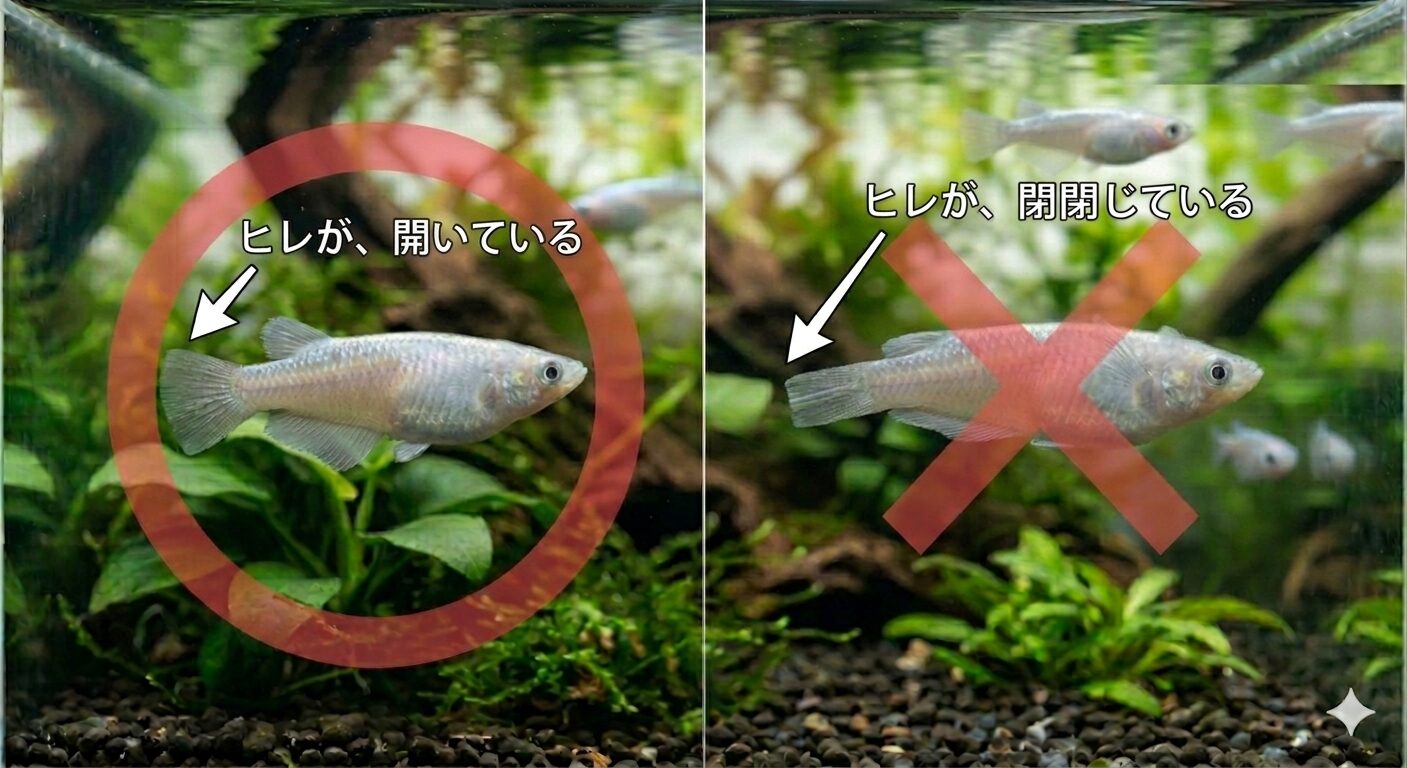 ヒレの開き方の比較